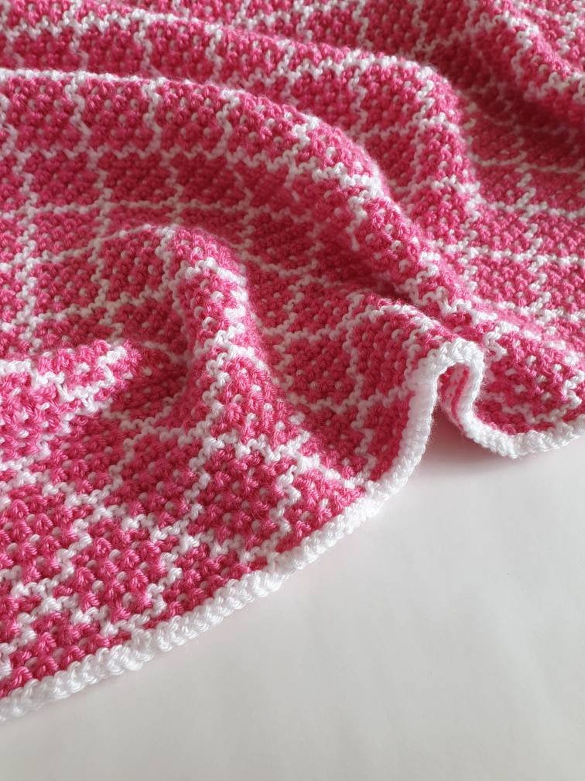 Knitted baby blanket Mosaic Pattern Hand knit White and Etsy