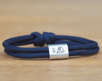 Dark blue bracelet with sailing boat, personalization possible, color choice