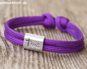 Faith, Love, Hope Bracelet Purple, Back can be custom stamped