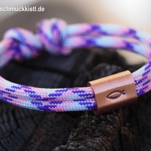 Verstellbares Jungenarmband aus Seil mit Silber-Schieber und geprägtem Kreuzsymbol Personalisierbar und in über 50 Farben erhältlich Bild 10