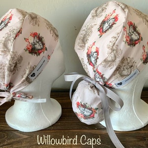 Scrub Cap with ponytail holder/ scrub hat/ surgical scrub cap/ hair cover/ PPE-Anatomical Floral Heart