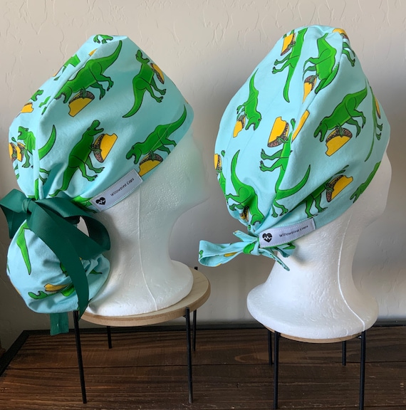 Dinos and Tacos Scrub Cap -scrub Cap With Ponytail Holder  display picture 3