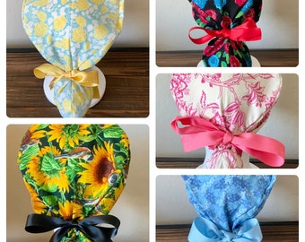 Scrub cap with ponytail holder; surgical scrub hat, nurse scrub hat
