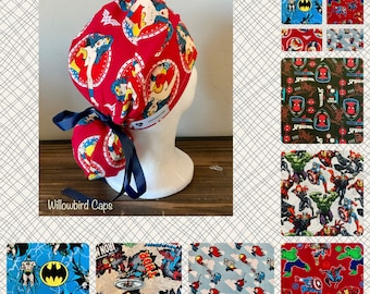 Superhero Marvel/DC Scrub cap available in Shorthair and Ponytail Style