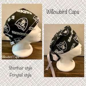 Scrub Cap shorthair unisex cap/ scrub hat/ surgical scrub cap/ hair cover/ PPE- Raiders Scrubs Cap