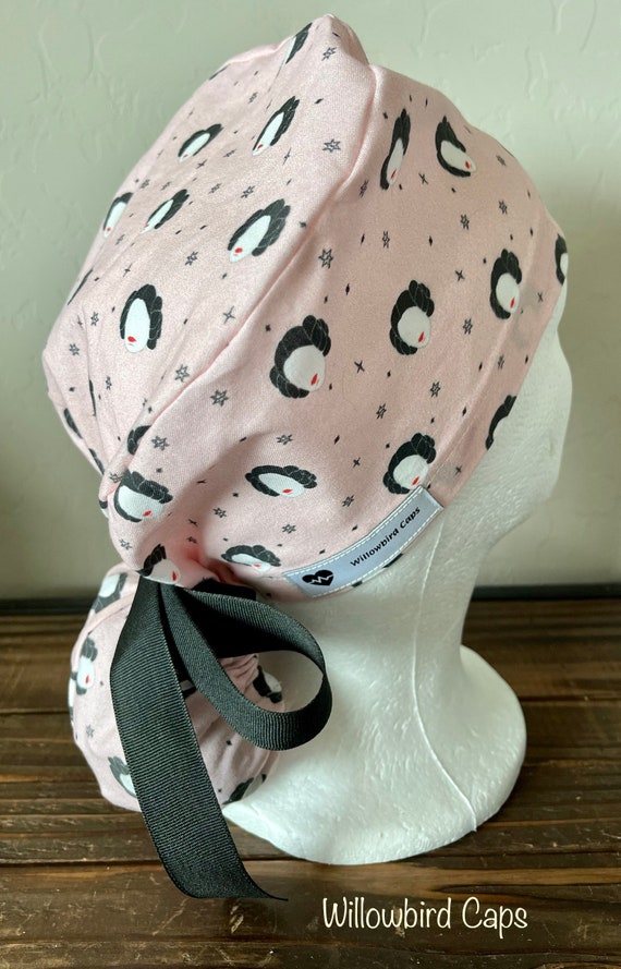 Cotton Scrub Cap with Ponytail Holder, Adjustable Ribbon Tie