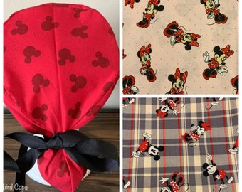 Scrub Cap with ponytail holder/ scrub hat/ surgical scrub cap/ hair cover/ PPE- Scrub Cap-Mickey Mouse scrub cap