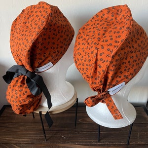 Fall Floral Orange Srub Cap -Scrub Cap with ponytail holder/ shorthair scrub Cap/scrub hat/ surgical scrub cap/ hair cover/ PPE