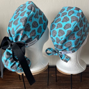 Black Labrador Scrub Cap with ponytail holder/ shorthair scrub Cap/scrub hat/ surgical scrub cap/ hair cover/ PPE