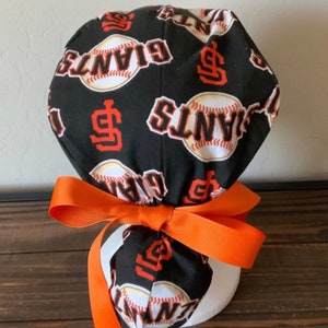 Scrub Cap with ponytail holder/ scrub hat/ surgical scrub cap/ hair cover/ PPE- San Francisco Giants Scrub Cap