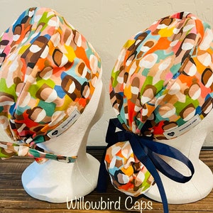 Scrub Cap with ponytail holder/ shorthair scrub Cap/scrub hat/ surgical scrub cap/ hair cover/ PPE- Face Mask people