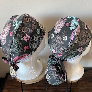 Día de los Muertos - Gorro quirúrgico con soporte para cola de caballo / gorro quirúrgico de pelo corto / gorro quirúrgico / gorro quirúrgico para el cabello / EPP