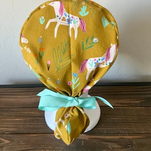 Scrub Cap with ponytail holder/ scrub hat/ surgical scrub cap/ hair cover/ PPE- Unicorn Scrub Cap