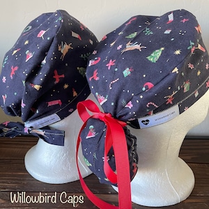 Scrub Cap with ponytail holder/ shorthair scrub Cap/scrub hat/ surgical scrub cap/ hair cover/ PPE-Christmas scrub cap