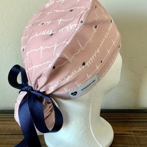 Scrub Cap with ponytail holder/ scrub hat/ surgical scrub cap/ hair cover/ PPE- EKG Scrub Cap