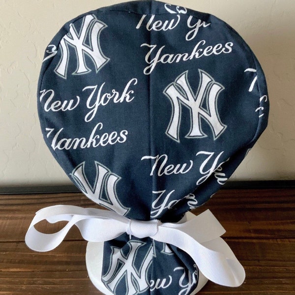 Scrub Cap with ponytail holder/ scrub hat/ surgical scrub cap/ hair cover/ PPE- Scrub Cap New York Yankees Scrub Hat