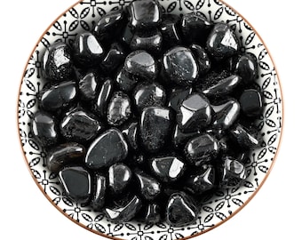 Set of 10 Black Tourmaline Tumbled Stones, Schorl Protection, EMF Shield And Grounding