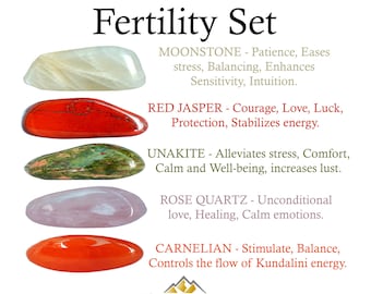 Fertility Crytsals Set, Moonstone, Red Jasper, Unakite, Rose Quartz, Carnelian, Fertility, Crystals, Gifts, Rocks, Stones, Zodiac Crystals