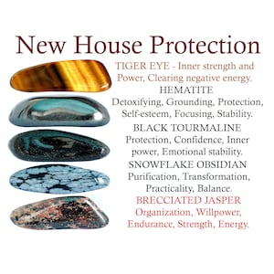 New House Protection Crystals Set, House Protection, Tiger Eye, Hematite, Black Tourmaline, Snowflake Obsidian, Brecciated Jasper, Gifts