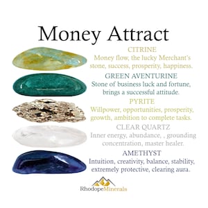 Geld anziehen Kristalle gesetzt, Geld anziehen, Kristalle Set, Citrin, grüner Aventurin, Pyrit, klarer Quarz, Amethyst, Trommelsteine, Geschenke