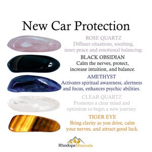 Neues Auto Schutz Kristall Set, Neues Auto Schutz Amulett, Rosenquarz, schwarzer Obsidian, Amethyst, Klarquarz, Tigerauge, getrommelte Kristalle