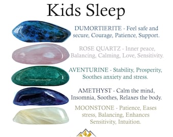 Kids Sleep Crystals Set, Dumortierite, Rose Quartz, Aventurine, Amethyst, Moonstone, Kids Sleep, Crystals, Kids, Metaphysical Crystals, Gift