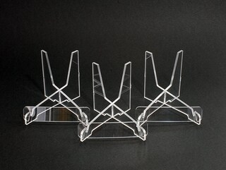Set 3 Espositori In Metallo Argento Per Cristalli E Minerali, Con Cavalletti Di Diverse Dimensioni