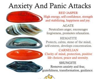 Anxiety And Panic Attacks Crystals Set, Anxiety And Panic Attacks Crystals, Red Jasper, Agate, Hematite, Carnelian, Shungite, Gifts Crystals
