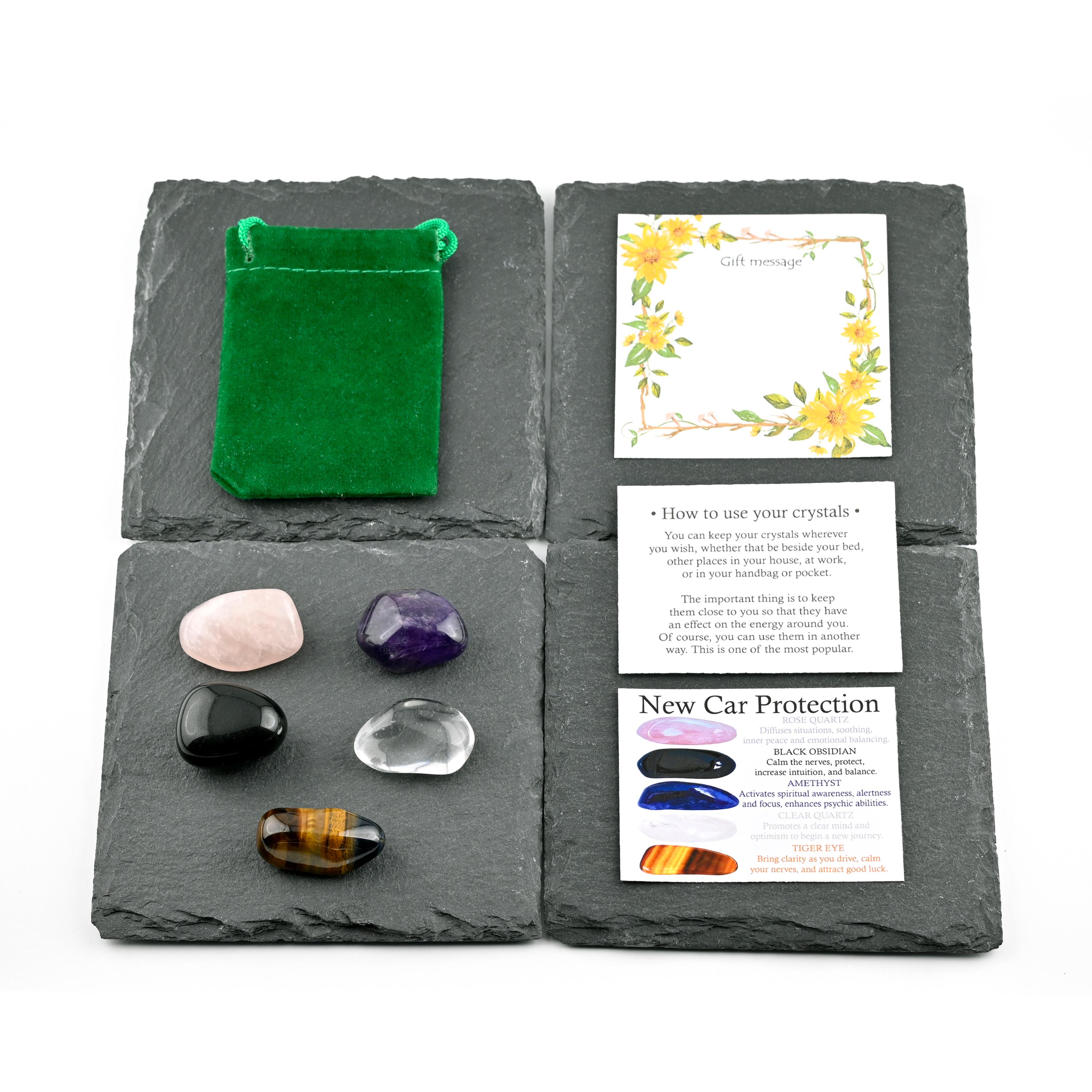 Set 4 Pietre Anti-Stress Pollice | Quarzo Rosa Ametista Avventurina Verde Quarzo Trasparente | Portafortuna - 2