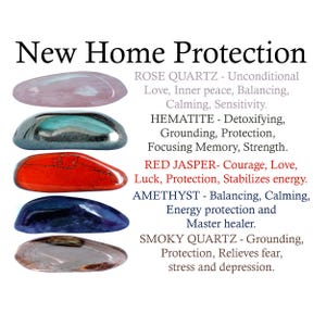 New Home Protection Crystals Set, Rose Quartz, Hematite, Red Jasper Amethyst, Smoky Quartz, New Home, Protection, Crystal Set, Crystal Kit