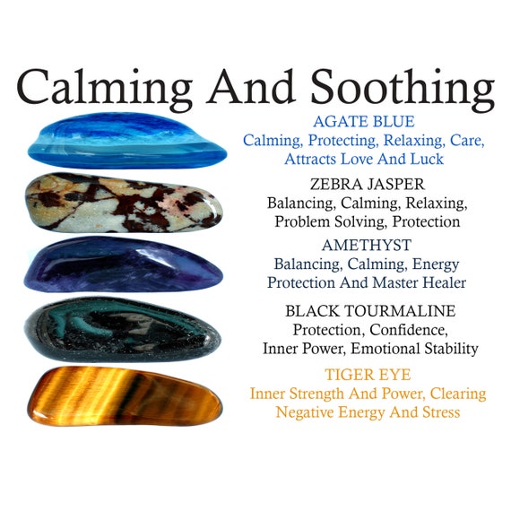 Calming and Soothing Crystals Set Blue Agate Zebra Jasper Amethyst Black Tourmaline Tiger Eye Crystals Stones Gifts Metaphysical Etsy