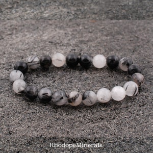 Pulsera de Cuarzo Turmalina Negra, Pulsera de Cuarzo con Cuentas de 8 mm, Turmalina, Pulseras, Cristales Metafísicos, Regalos de Boda, Cristales