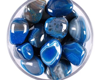 Blue Agate Tumbled Stone, Polished Banded Crystal, Serenity Аnd Balance Gemstone