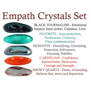 Empath Crystals Set, Empath Crystal Set, Crystals Set, Crystals Kit, Black Tourmaline, Fluorite, Hematite, Carnelian, Smoky Quartz, Gifts