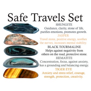 Safe Travels Crystals Set, Safe Travels Stones, Crystals Set, Tumbled Stones, Shungite, Jasper, Black Tourmaline, Hematite, Tiger Eye, Gifts