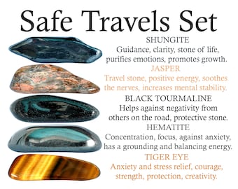 Safe Travels Crystals Set, Safe Travels Stones, Crystals Set, Tumbled Stones, Shungite, Jasper, Black Tourmaline, Hematite, Tiger Eye, Gifts