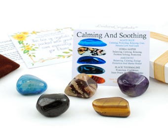 Calming and Soothing Crystals Set, Blue Agate, Zebra Jasper
