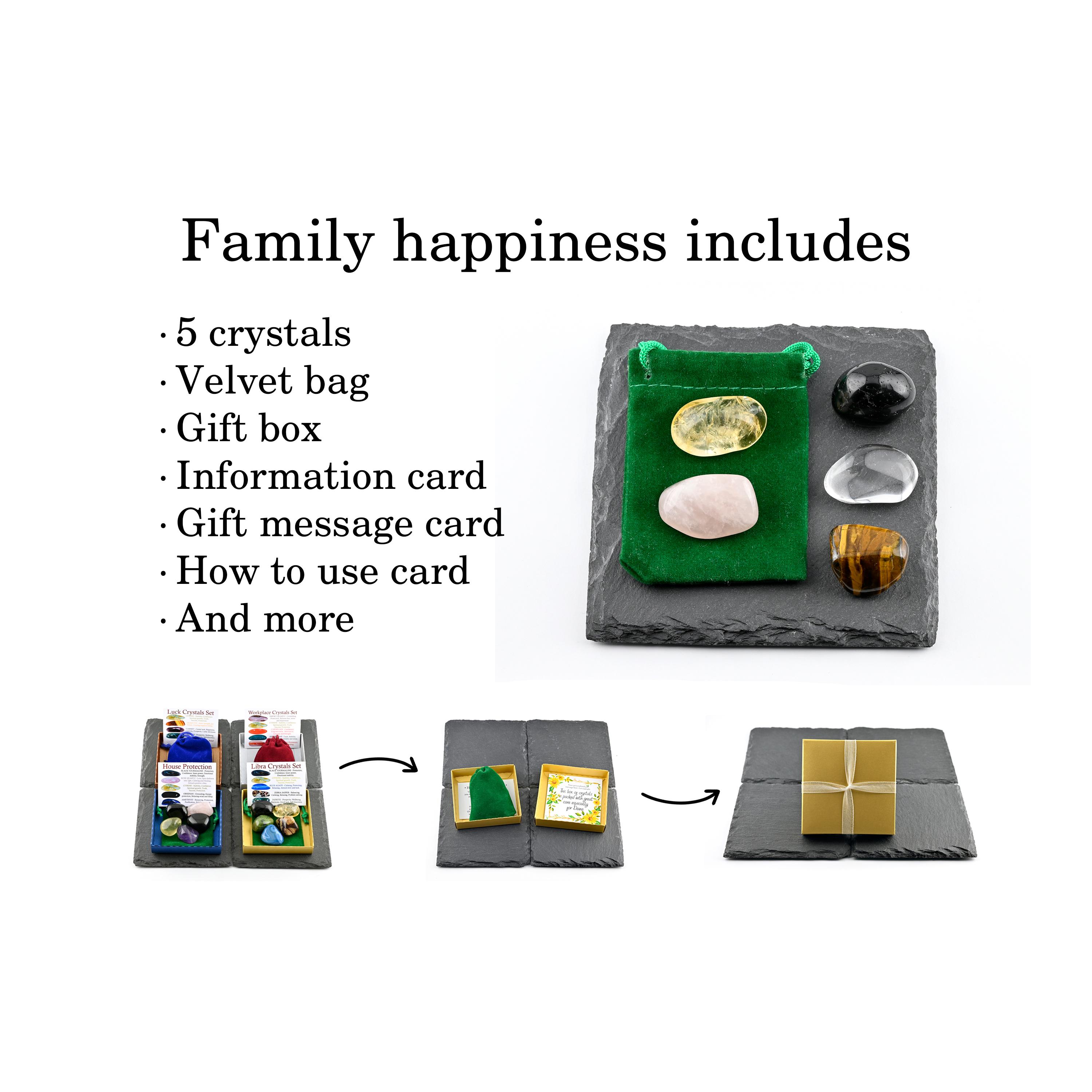 Family Happiness Crystal Set, Harmony and Connection, Gift for