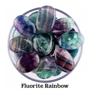 Rainbow Fluorite Palm Stone, Polished Purple Green Crystal, Focus And Harmony Gemstone
