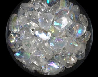 Aqua Aura Tumbled Stone, Iridescent Blue Gold Quartz, Altar Ritual Healing Gem