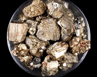 Set Of Pyrite Raw Stones, Natural Fool's Gold Crystals, Abundance And Altar Ritual Gem
