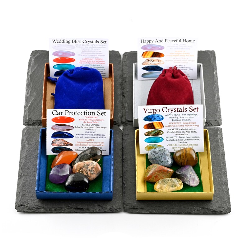 Conjunto de cristales para aliviar la ansiedad, calma y paz, regalo para amantes de los cristales, piedras preciosas curativas. imagen 7