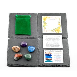 Conjunto de cristales para aliviar la ansiedad, calma y paz, regalo para amantes de los cristales, piedras preciosas curativas. imagen 5