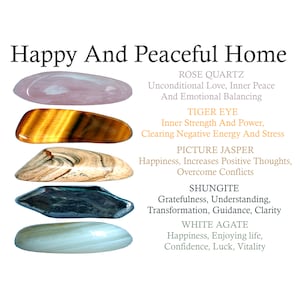 Happy And Peaceful Home Crystals Set, Rose Quartz, Tiger Eye, Picture Jasper, Shungite, White Agate, Crystals, Stones, Gifts, Gemstones, Gem