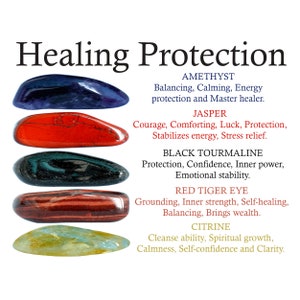 Healing Protection Crystals Set, Healing, Protection, Amethyst, Red Jasper, Black Tourmaline, Red Tiger Eye, Citrine, Gifts, Crystals, Rocks