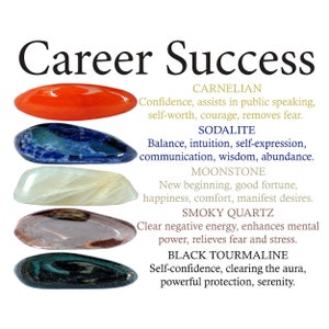 Career Success Crystals Set, Career Success, Crystals Set, Tumbled Stones, Carnelian, Sodalite, Moonstone, Smoky Quartz, Black Tourmaline