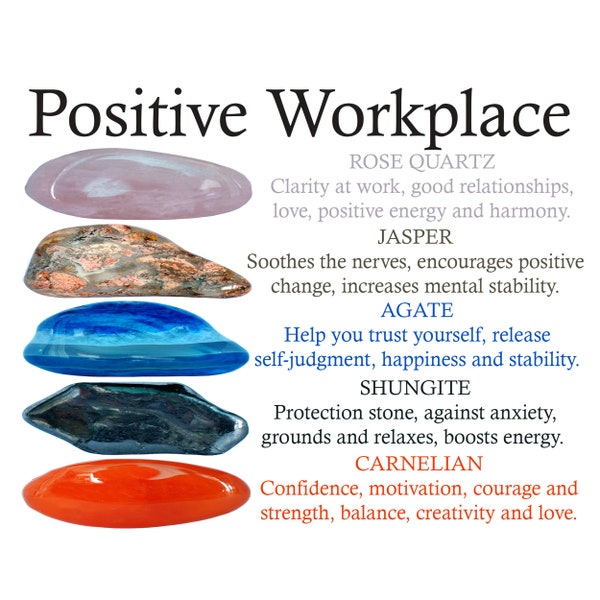 Positive Workplace Crystals Set, Positive Workplace, Rose Quartz, Jasper, Agate, Shungite, Carnelian, Tumbled Stones, Gifs, Crystals, Gems