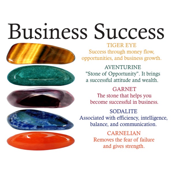 Business Success Crystals Set, Business Success Crystals Set, Tiger Eye, Aventurine, Garnet, Sodalite, Carnelian, Gift Box, Workplace Gifts