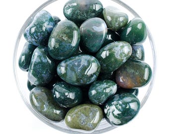 Moss Agate Tumbled Stone, Abundance And Growth, Heart Chakra Ritual Gem