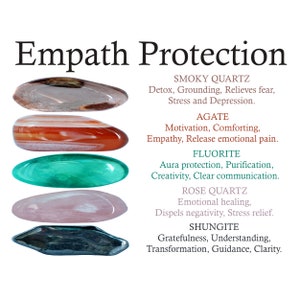 Empath Protection Crystals Set, Empath, Protection, Smoky Quartz, Agate, Fluorite, Rose Quartz, Shungite, Gifts, Crystals, Stones, Rocks